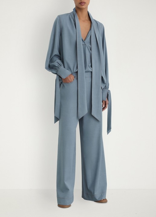 Reiss Petite Charlotte high waist wide fit pantalon met steekzakken - detail 5 blauwgrijs