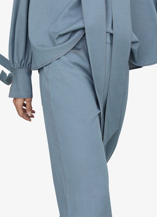 Reiss Petite Charlotte high waist wide fit pantalon met steekzakken - detail 6 blauwgrijs