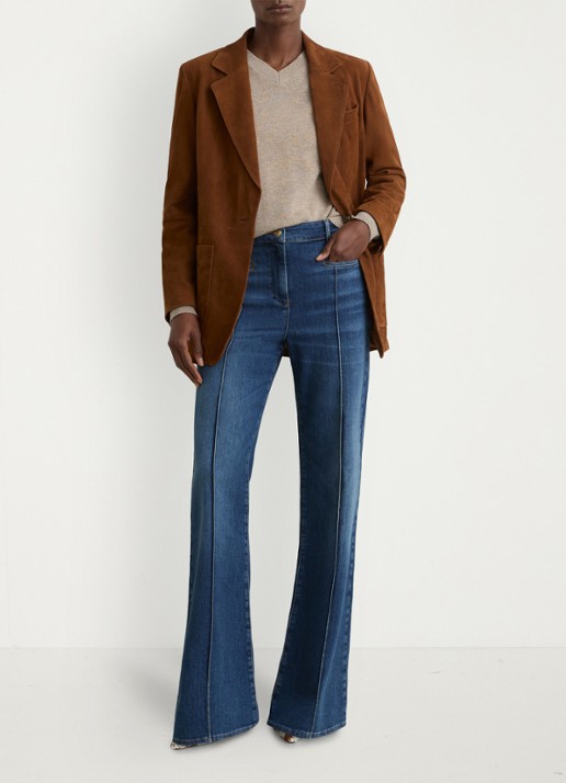 Reiss PETITE CLAUDE Pintuck-Detail Flared Jeans - voorkant 5 donkerblauw