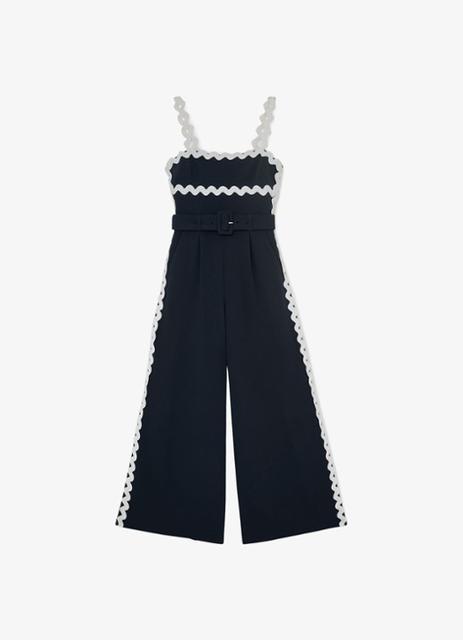 Reiss Petite Dash wide leg jumpsuit met ceintuur - voorkant 6 donkerblauw