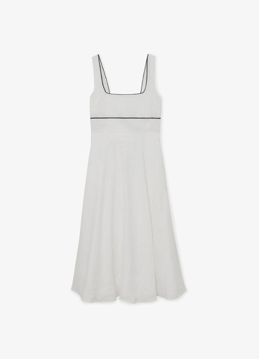 Reiss Petite Dorethea midi jurk van linnen - voorkant wit