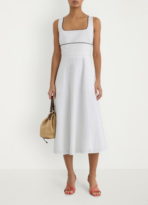 Reiss Petite Dorethea midi jurk van linnen - voorkant 2 wit