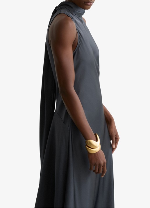 Reiss Petite Fae maxi jurk met sjaalkraag - detail grijs