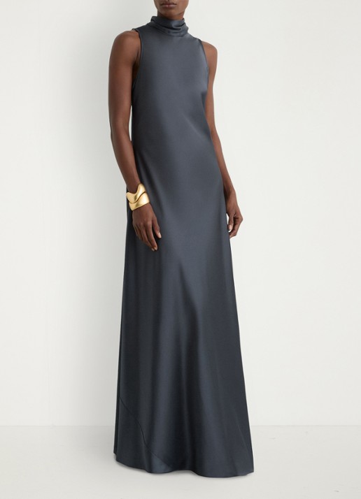 Reiss Petite Fae maxi jurk met sjaalkraag - voorkant 7 grijs