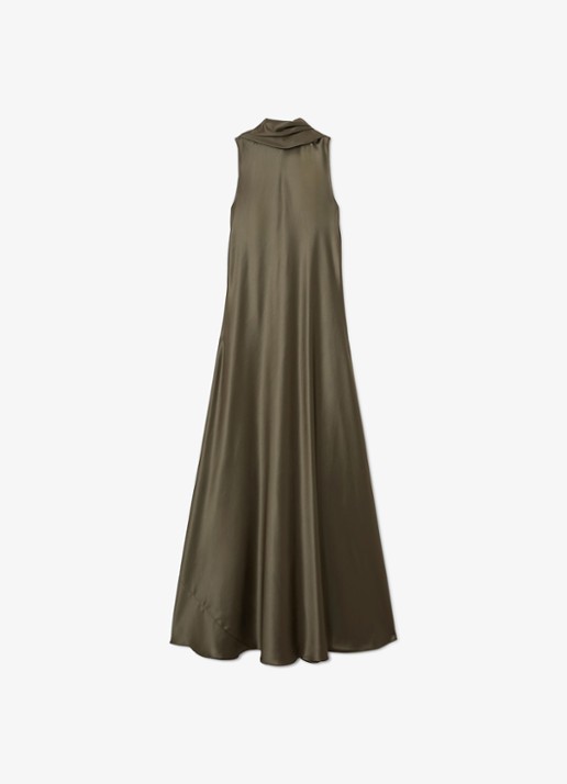 Reiss Petite Fae maxi jurk met sjaalkraag - voorkant 6 khaki