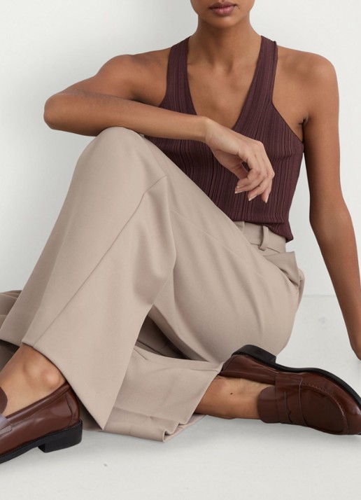 Reiss Petite Gabi high waist wide fit pantalon met steekzakken - detail 8 beige