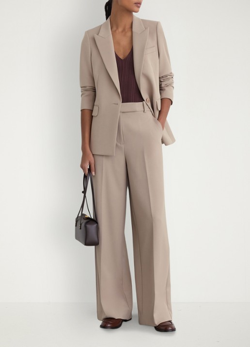 Reiss Petite Gabi high waist wide fit pantalon met steekzakken - voorkant 3 beige