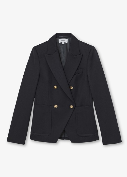 Reiss Petite Gigi Double-breasted blazer in wolblend - voorkant 4 donkerblauw