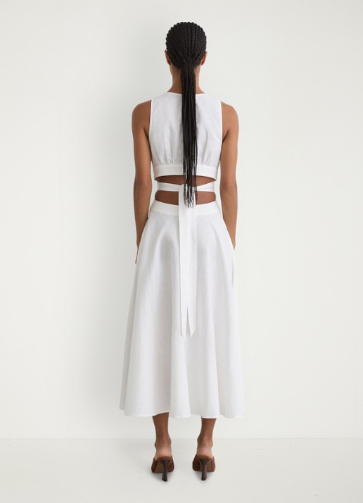 Reiss Petite Hazel midi jurk in linnenblend met cut-out detail - achterkant wit