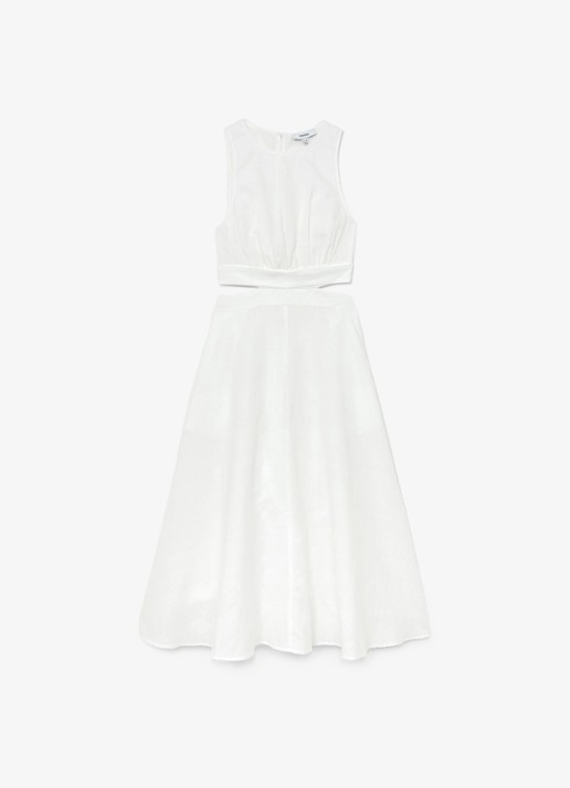 Reiss Petite Hazel midi jurk in linnenblend met cut-out detail