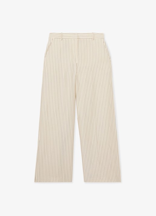 Reiss Petite high waist wide fit pantalon met streepprint - voorkant 5 creme