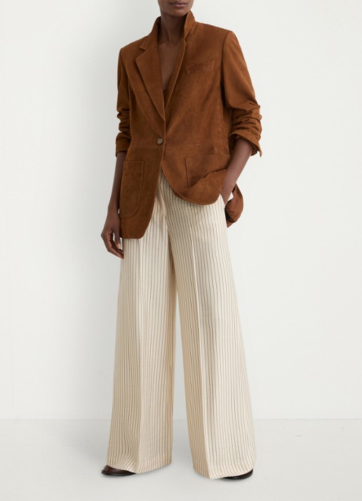 Reiss Petite high waist wide fit pantalon met streepprint - voorkant 6 creme