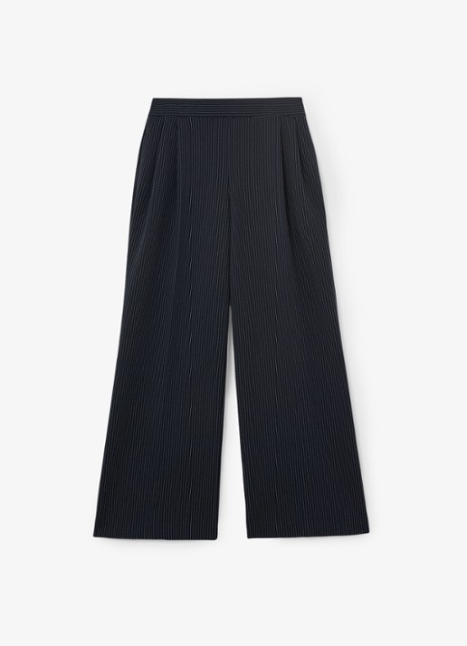 Reiss Petite high waist wide fit pantalon met streepprint - voorkant 2 donkerblauw