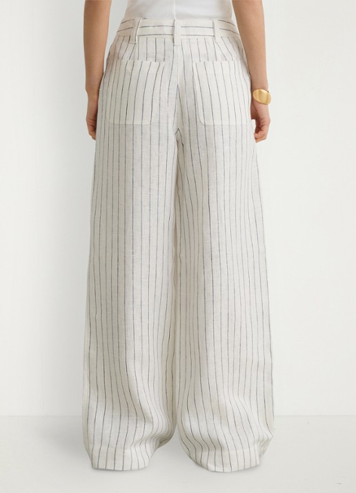 Reiss Petite high waist wide fit pantalon van linnen - achterkant wit