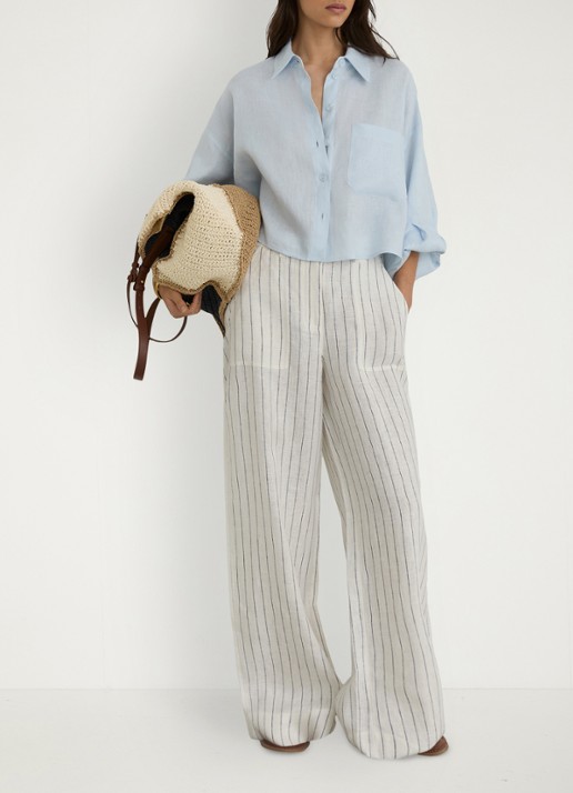 Reiss Petite high waist wide fit pantalon van linnen - voorkant 7 wit