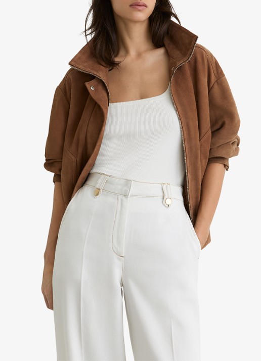 Reiss Petite Kaia high waist wide fit pantalon van lyocell - detail 6 wit