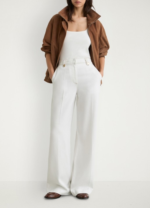 Reiss Petite Kaia high waist wide fit pantalon van lyocell - voorkant 3 wit