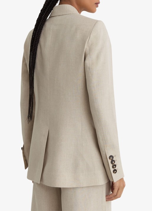 Reiss Petite kit Double-breasted blazer van linnen - achterkant creme