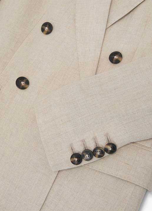 Reiss Petite kit Double-breasted blazer van linnen - detail 5 creme