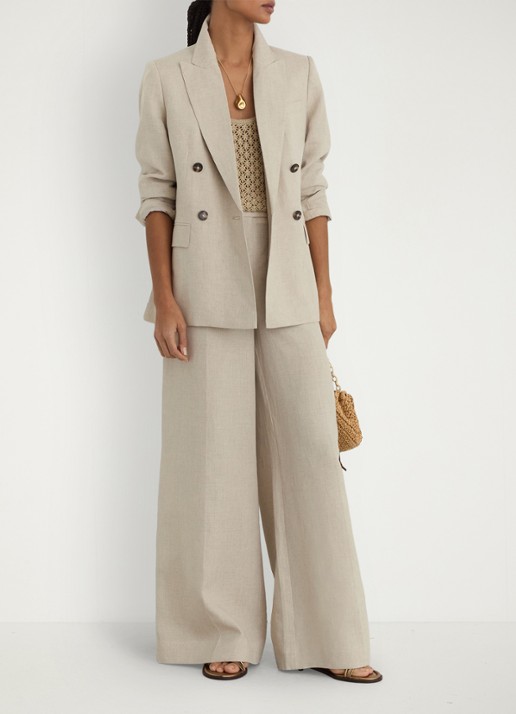 Reiss Petite kit Double-breasted blazer van linnen - detail 6 creme
