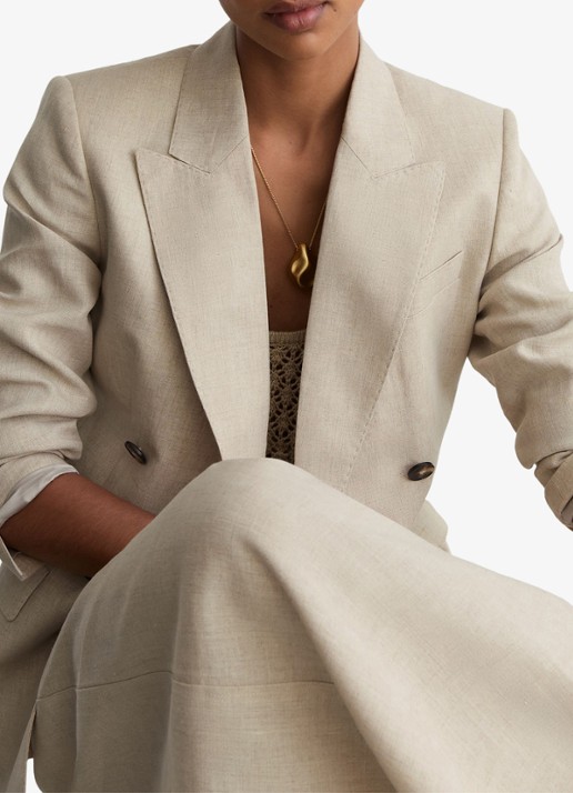 Reiss Petite kit Double-breasted blazer van linnen - detail 8 creme