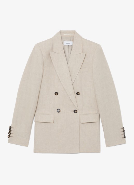 Reiss Petite kit Double-breasted blazer van linnen - voorkant 2 creme
