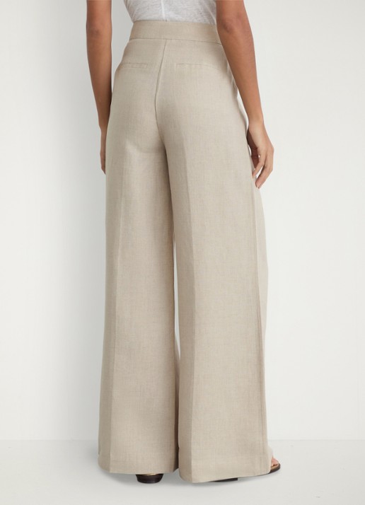 Reiss Petite kit high waist wide fit pantalon van linnen - achterkant beige