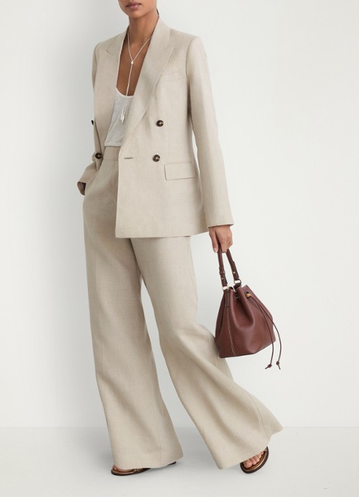 Reiss Petite kit high waist wide fit pantalon van linnen - detail 7 beige