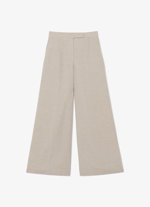 Reiss Petite kit high waist wide fit pantalon van linnen - voorkant 2 beige