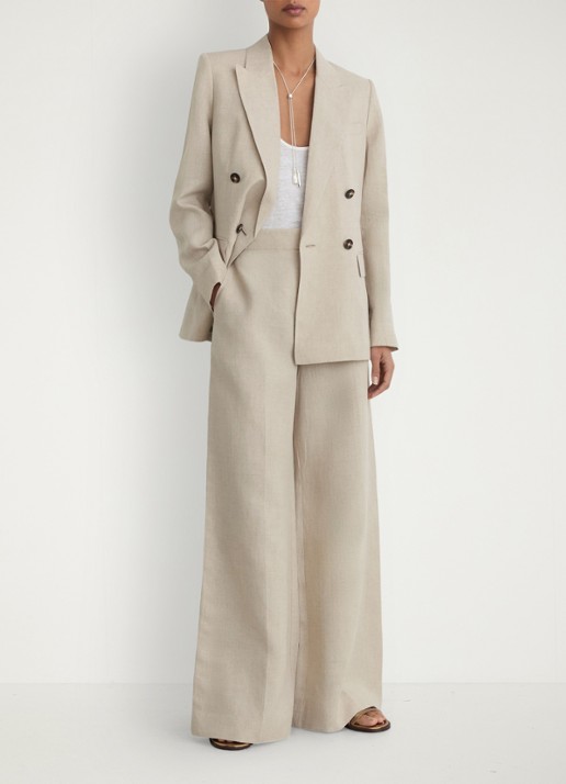 Reiss Petite kit high waist wide fit pantalon van linnen - voorkant 3 beige