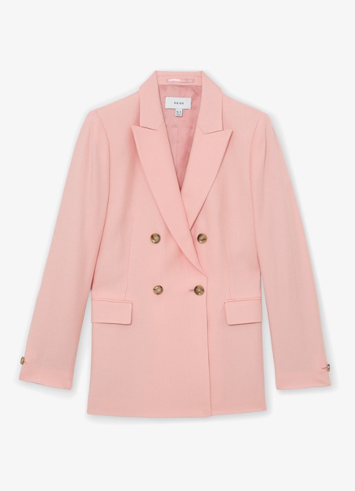 Reiss Petite Magda Double-breasted blazer met klepzakken - voorkant 5 oudroze