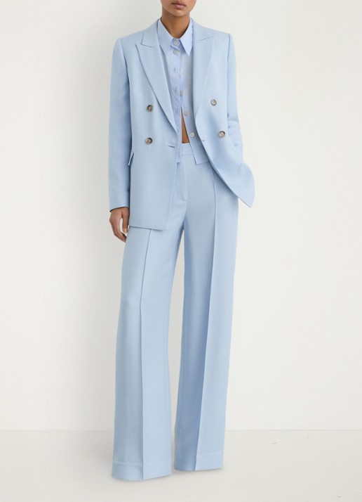Reiss Petite Magda high waist wide fit pantalon met steekzakken - voorkant 2 lichtblauw
