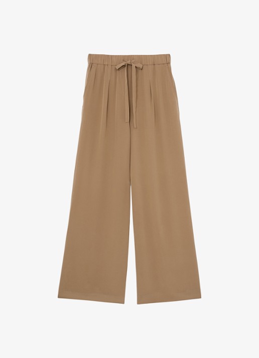 Reiss Petite Maria high waist wide fit pantalon van zijde - voorkant 6 camel