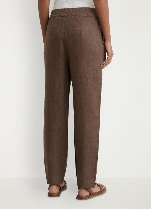 Reiss Petite mid waist tapered fit pantalon van linnen - achterkant bruin