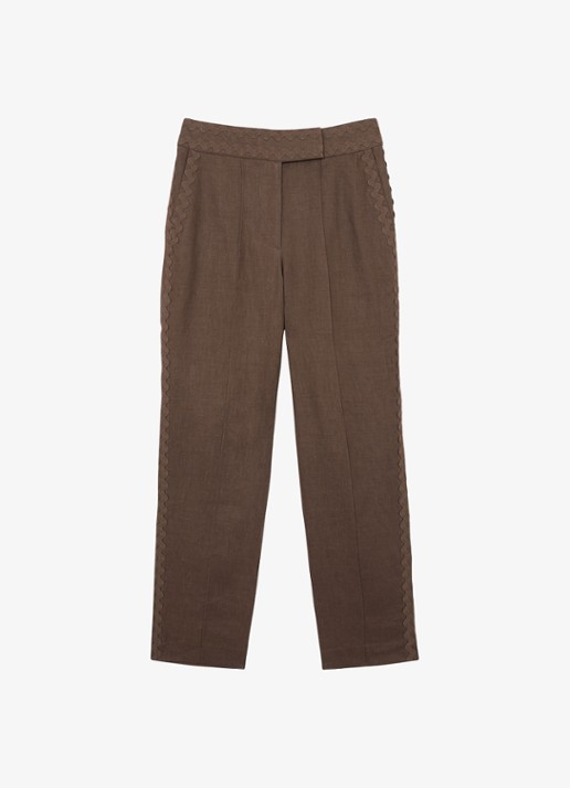 Reiss Petite mid waist tapered fit pantalon van linnen - voorkant 6 bruin