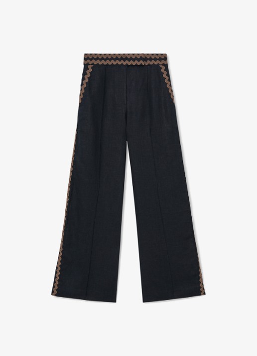 Reiss Petite Mila high waist wide fit pantalon van linnen - voorkant donkerblauw