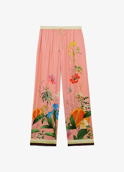 Reiss Petite Milos mid waist wide fit pantalon met print - voorkant 6 oudroze