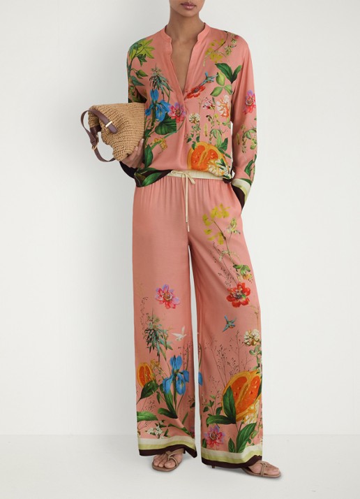 Reiss Petite Milos mid waist wide fit pantalon met print - voorkant 7 oudroze