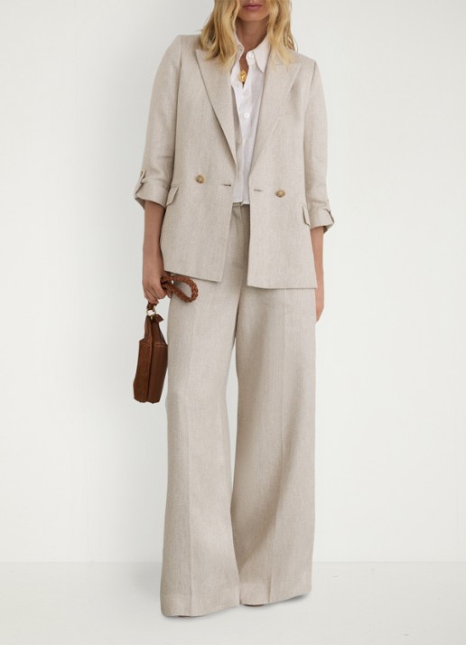 Reiss Petite Nolah double breasted blazer in linnenblend - voorkant 7 naturel