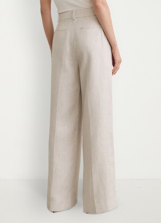 Reiss Petite Nolah high waist wide fit pantalon in linnenblend - achterkant 3 naturel