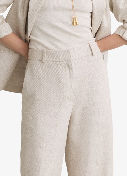 Reiss Petite Nolah high waist wide fit pantalon in linnenblend - detail 6 naturel