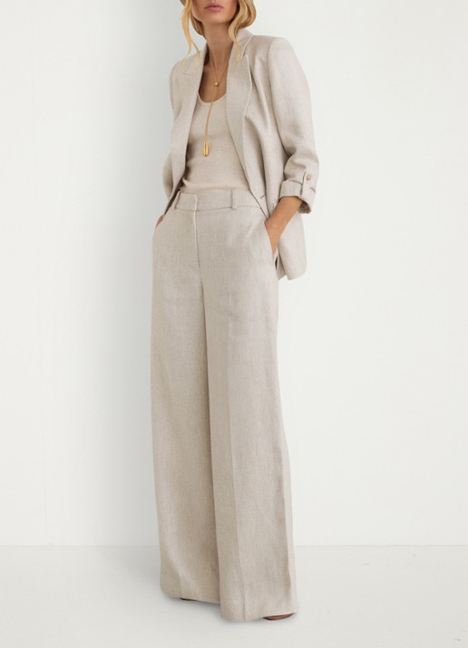 Reiss Petite Nolah high waist wide fit pantalon in linnenblend - detail 7 naturel