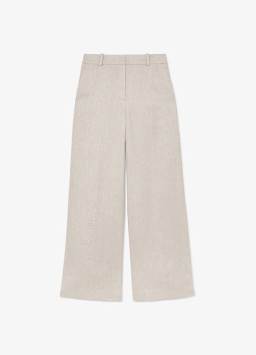 Reiss Petite Nolah high waist wide fit pantalon in linnenblend - voorkant naturel