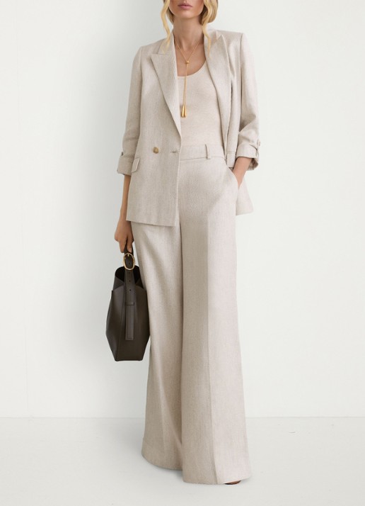 Reiss Petite Nolah high waist wide fit pantalon in linnenblend - voorkant 2 naturel