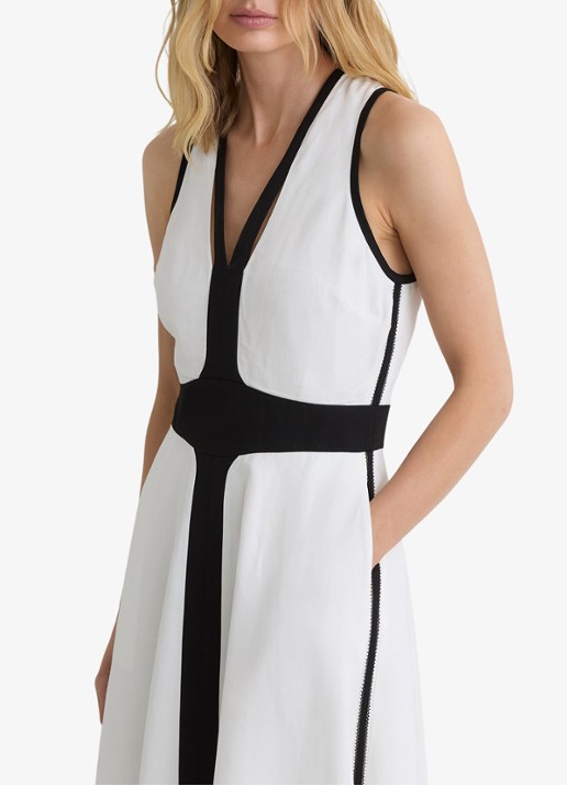 Reiss Petite Nova midi jurk in linnenblend - detail wit