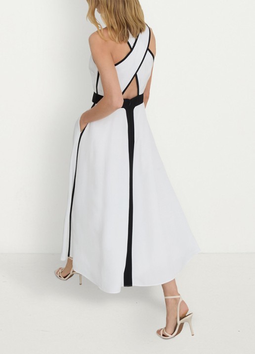 Reiss Petite Nova midi jurk in linnenblend - detail 2 wit