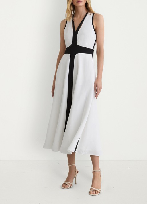 Reiss Petite Nova midi jurk in linnenblend - voorkant 7 wit