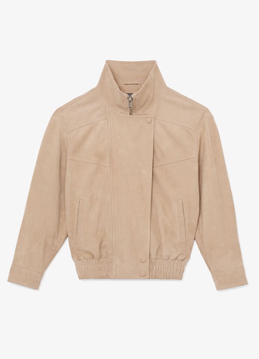 Reiss Petite Petra jack van suède - voorkant 2 beige