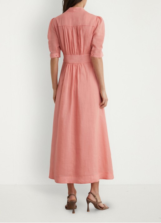 Reiss Petite Poppy midi jurkPETITE POPPY Short-Sleeve Waisted Midi Dress - achterkant oudroze