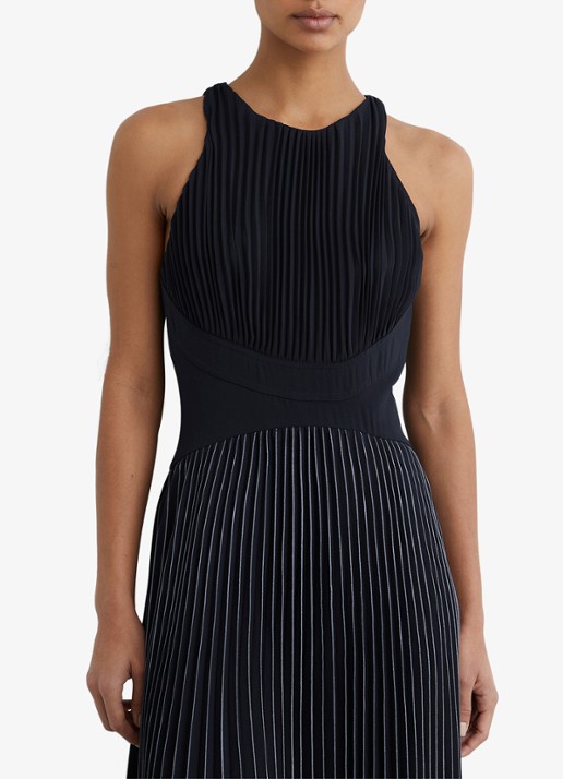 Reiss Petite Rachel midi jurk met plooien - detail 2 donkerblauw